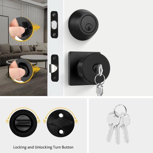 Goldenwarm Matte Black Exterior Door Knob with Deadbolt, Front Door Knob with Lock and Key Unique 1 Pack