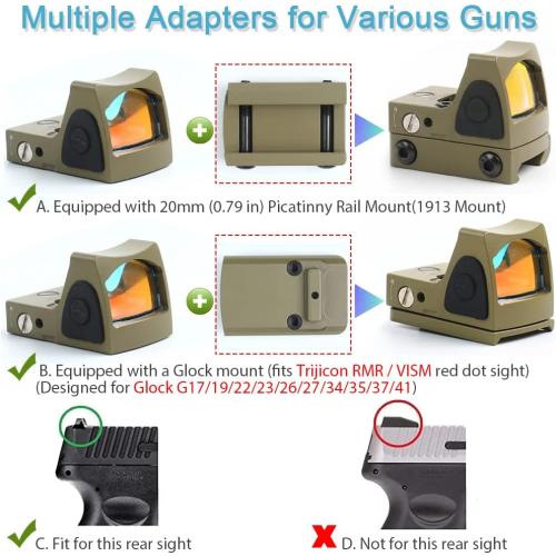 Tactical RMR Red Dot Sight, 3.25MOA Picatinny Mount Adjustable Reflex Sight, 20mm Rail Mount Shunting Red Dot Adjustable-Brightness Scope for Pistol Handgun