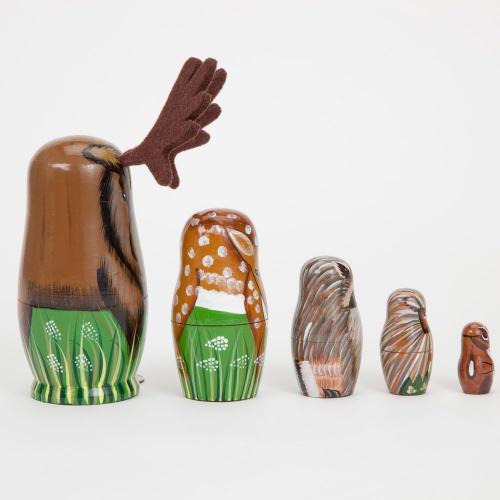 Bits and Pieces Moose Nesting Dolls - Russian Doll Set of 5 Hand Painted Wood Matryoshka Dolls, Traditional