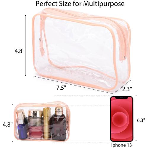 Tbestmax 10 Pcs Clear Cosmetic Bags Small Makeup Bags Portable Waterproof Travel Toiletry Bags Organizer Peach Pink, 7.5x 4.8x 2.3