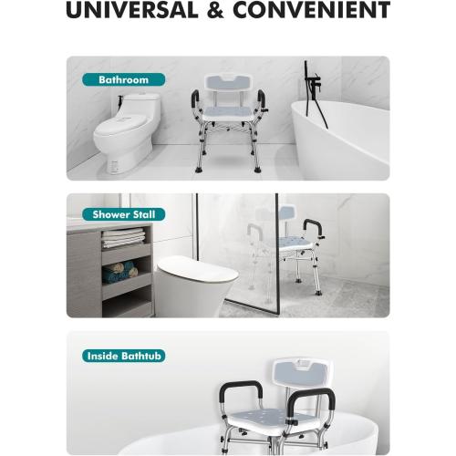 VFAUOSIT Shower Chair for Elderly and Disabled, 550 lbs Shower Chair for Inside Shower with Arms and Back, FSA/HSA 6-Height Shower Seats for Adults with Shower Bag, Bath Chairs for Seniors Inside Tub