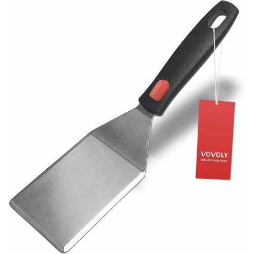 Small Spatula for Cast Iron Skillets, Full Tang silicone Handle, Heat Resistant, Commercial Grade Heavy Duty Turner, Press Burger Spatula Turner for Flipper, Cooking, Serving, 2.7 Wide