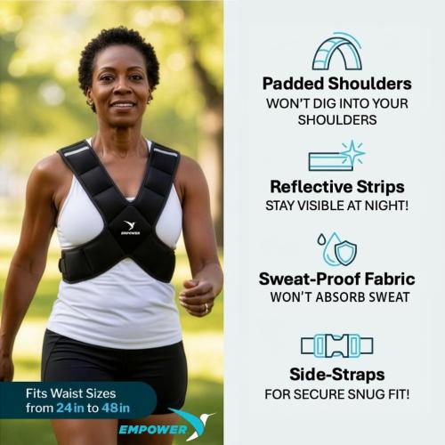 EMPOWER Weighted Vest for Women with Reflective Strips – Fixed 8lbs, Adjustable 4-10lbs (4 in1) or Adjustable10-16lbs (4 in 1), Strengthen Muscles, Boost Bone Health, and Burn More Calories for Workout - Rucking Vest