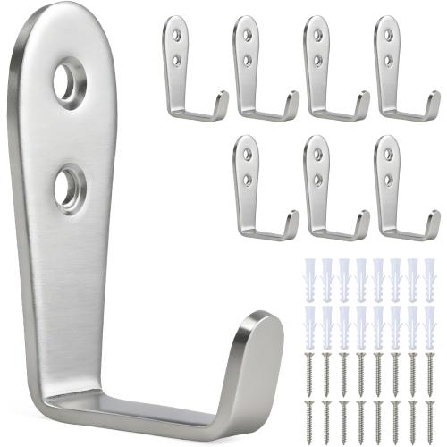 8 Pcs Stainless Steel Hooks for Hanging, Heavy Duty Hook, Wall Hooks Key Holder Wall Mount Hanger Coat Hook Garage Storage Screw Utility Hooks (Silver)