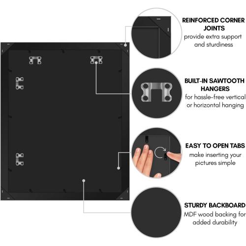 Americanflat 16x20 Picture Frame with Polished Plexiglass - Black Picture Frame - Wide Photo Frames Made of Engineered Wood for Vertical or Horizontal Wall Display - Epic Collection - Black (4-pack)