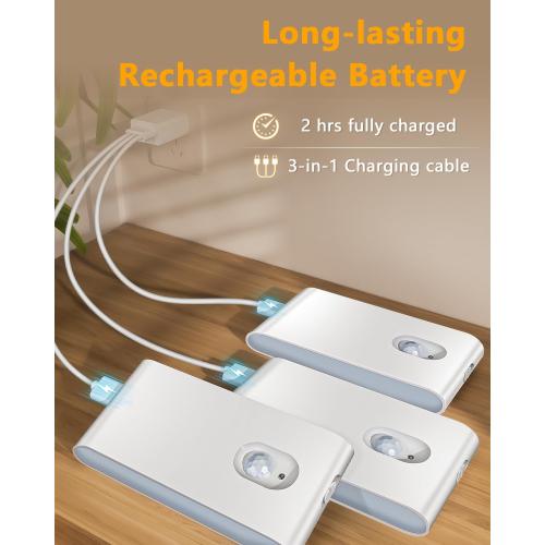 WILLED Stair Lights Indoor,Warm White Rechargeable Night Light,Wireless Motion Sensor Night Light,Battery Stick On Lights for Stairway,Hallway,Kitchen,Closet,Cabinet,Bedroom,Kids' Room(4-Pack)