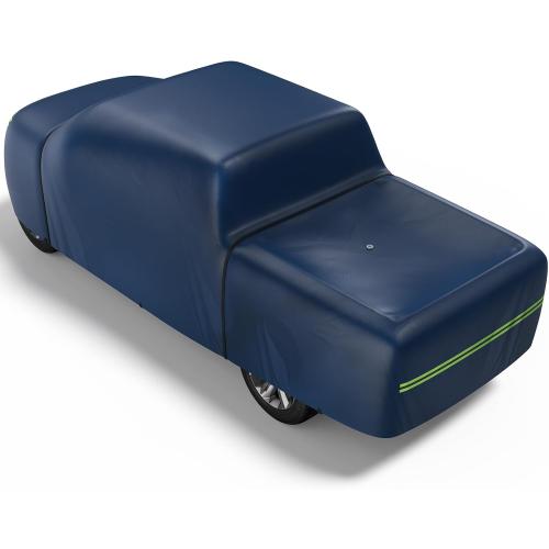 KAKIT Truck Cover Waterproof All Weather, Wear-Resistant Lightweight Fabric with Door Zipper and Tear Resistant Quick Drainage Holes, 5 Windproof Straps, Navy Blue (Truck Up to 250''L)