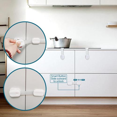 Child Safety Cabinet Locks, 8-Pack, Easy Install with 3M Adhesive, No Screws or Drilling, Multi-Purpose Latches for Cabinets, Drawers, Doors, Kitchen, Ovens, Toilets