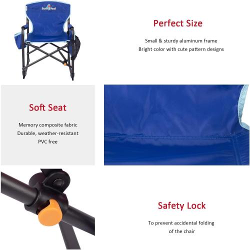 SUNNYFEEL Kids Folding Camping Chair for Ages 4-8 Boys and Girls, Blue | Dual-lock safety 125 lbs capacity, 3.5 lbs Aluminum Directors Chairs Lightweight with Carry Bag, Cup Holder for Camp, Picnic