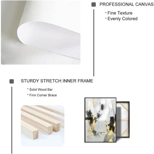 Zessonic Black Abstract Wall Art Decor - 2 Pack 24 x 36 Black and Gold Canvas Wall Decor with Hand Texture for Living Room, Bedroom, Office, Framed, Ready to Hang