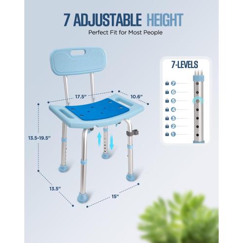 Shower Chair for Inside Shower with Removable Back, Adjustable Shower Stool