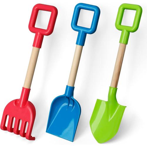 Size 16 3PCS Dilabnba Kids Beach Snow Shovels, 16Inch/40CM Sand Shovels for Garden,Beach Spade Scoop Rake for Kids Toddlers, Long Handle Plastic Wooden Shovel for Digging Snowing 3 PCS