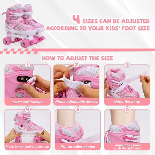 4Size Adjustable Roller Skates for Kids Girls Boys Beginners  Roller Skates with All Light up Wheels for Outdoor Indoor Sports