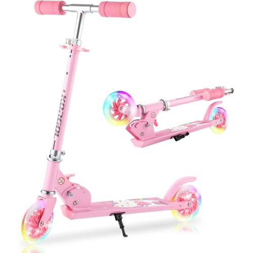 Scooter for Kids Ages 3-12 - Kids Kick Scooters with Led Light Up Wheels & 3 Levels Adjustable Handlebar, Lightweight Foldable 2 Wheel Girly Pink Scooter Christmas Birthday for Girls Boys.