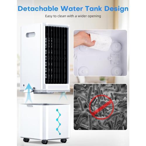 Windowless Air Conditioner w/4 Modes& 3 Speeds, Waterless Alert, 2.4-Gal Tank for 20H Cooling, 12H Timer, 2 Ice Pack,Remote, 70° Auto Swing Evaporative Air Cooler, Portable AC Unit for Bedroom