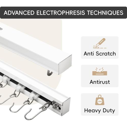 Ceiling Curtain Track, Curtain Track with Roller Hooks, 6ft - 9ft Ceiling Mounted Rail Set for Room Divider, White