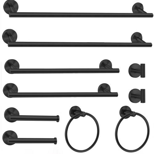 COLOR SILVER Cilee 10 Piece Matte Black Bathroom Hardware Set,2 Pack 5 Piece Bathroom Accessories Set Include 24 inch,16 inch Toilet Paper Holder, Towel bar,Towel Ring,Towel Hook,Stainless Steel Wall Mounted