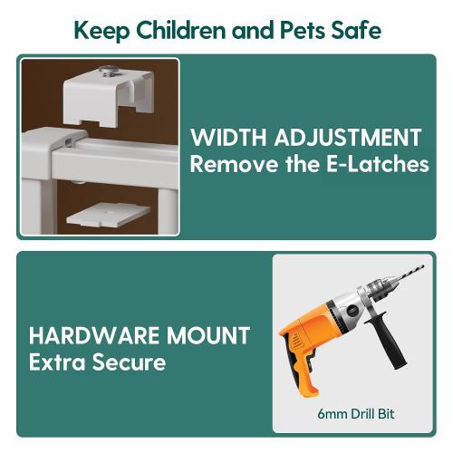 Babelio No Bottom Bar Baby Gate, 28 H x 26-43 W, White | Easy Install| One-handed Opening| Auto-close| Drill Needed Indoor Safety Dog/Pet Gate for Stairs, Hallways & Doorways