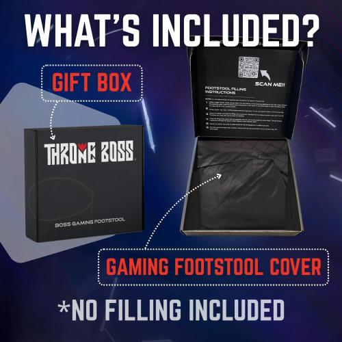 Throne Boss Gaming Footstool - Cover ONLY No Filling - Matching Bean Bag Chair Pouf/Ottoman - Round Gamer Foot Stool Footrest with Drink Holder (Red)