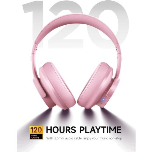 Picun B8 Headphones Wireless Bluetooth, 120H Bluetooth Headphone Over Ear with 3EQ Music Modes, Hands-Free Calls, Deep Bass Headphones for Travel Home Office Cellphone PC (Pink)
