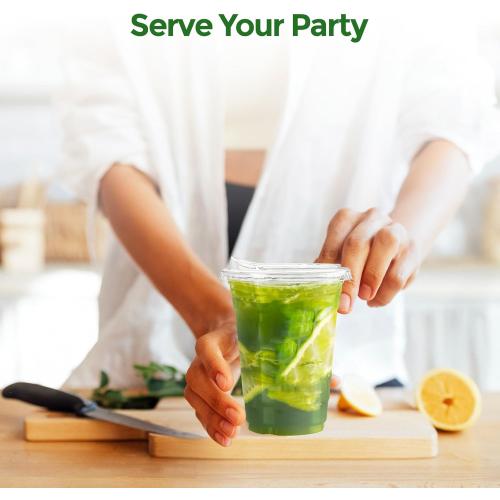 Glotoch Express Plastic Cups with Lids, [100 Sets - 16oz] Disposable Clear Crystal Iced Coffee Cups - Strawless Sip Lids - BPA Free Sturdy To Go Cup for Smoothie Cold Drinks Juice Party Wedding Event