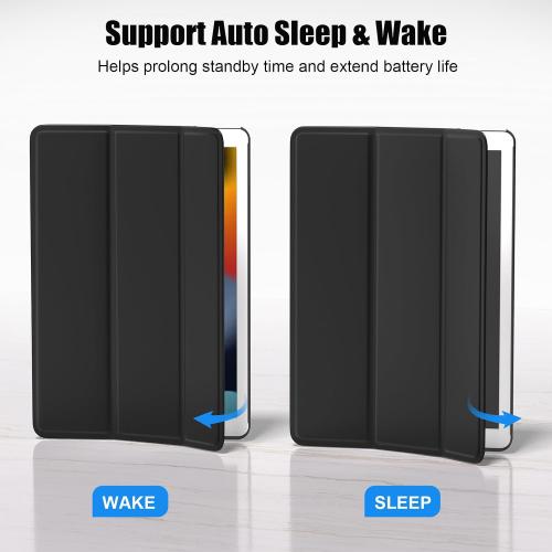 SUPFINE for 10.2 Inch iPad 9th Generation Case 2021, with [ Glass Screen Protector ]/ iPad 8th/7th Generation Case 2020/2019, Slim Stand Translucent Back Shell Cover, Black