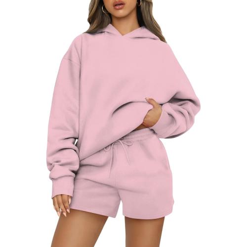 Basysin Lounge Sets for Women Womens 2 Piece Outfits Solid Oversized Hoodies Sweatsuit Sets Casual Sweatshirt and Shorts Set
