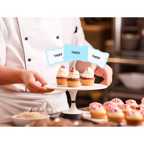ONLYKXY 20pcs Blank Cake Cupcake Toppers Decor Toothpick Flag Cute Food Appetizer Funny Stick Picks DIY Marker Tag Sign for Theme Party Bride Shower Birthday Wedding (Blue & White)