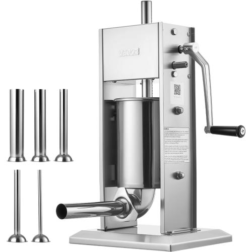 VEVOR Manual Sausage Stuffer, 7 LBS / 3 L Vertical Meat Stuffer, Heavy Duty Sausage Casing Meat Stuffing Machine, Dual-Speed Stainless Steel Filler with 5 Filling Tubes, for Commercial and Home Use ‼️used could be missing or broken parts ‼️