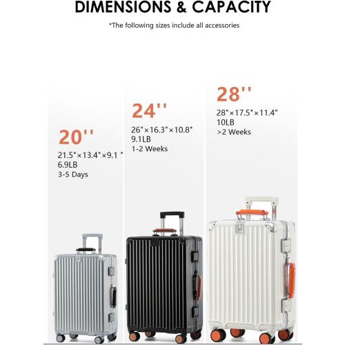 GREY 24-Inch Hardside Checked Luggage with Leather Handle, PC Zipperless Suitcase with Spinner Wheels and TSA Locks, Lightweight Checked Luggage for Travel, Silver