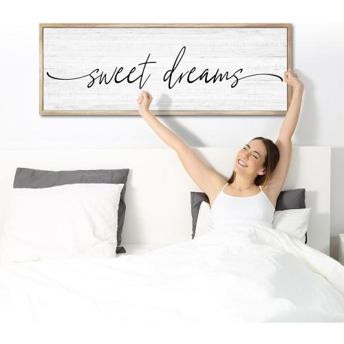 Brown 41x15 Sweet Dreams Wall Decor Above Bed Large 41''×15'' Farmhouse Wall Decor for Bedroom Guest Room Decor Framed Wood Wall Art Rustic Master Bedroom Wall Decoration 01 (brown frame)
