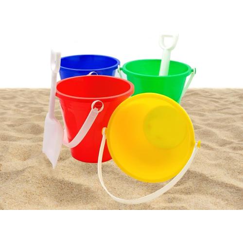 The Dreidel Company Beach Day Playsets, (Pack of 3) 5.25 Sand Bucket Play Set Box Includes, Pail & Shovel Sand Toy for Boys and Girls Birthday Party Favor