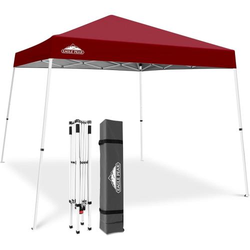 EAGLE PEAK 10x10 Slant Leg Pop-up Canopy Tent Easy One Person Setup Instant Outdoor Beach Canopy Folding Portable Sports Shelter 10x10 Base 8x8 Top (Burgundy)