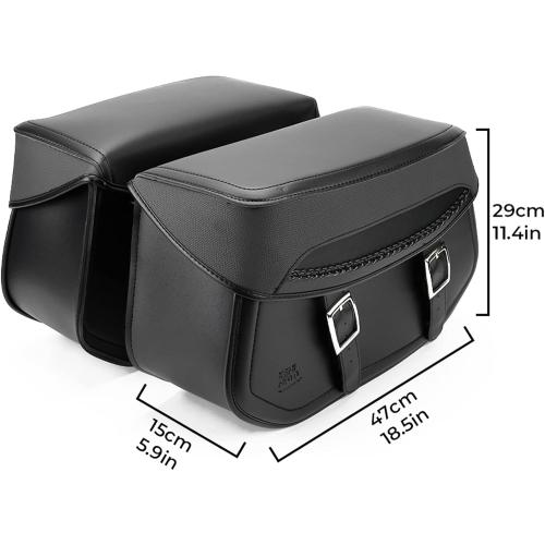 KEMIMOTO Synthetic Leather Motorcycle Saddlebags 30L (15Lx2) Universal Motorcycle Throw Over Saddle Bags Compatible with Sportster Dyna Softail Touring Models Vstar Shadow Wide Glide Black