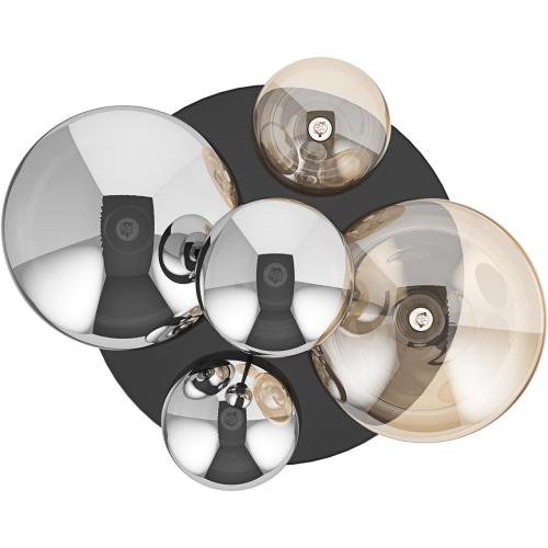Aiwen 18 5-Light Black Semi Flush Mount Ceiling Light, Mid-Century Modern | Flush Mount Chandelier with Globe Glass Shade, Farmhouse Ceiling Light Fixture, Cluster Chandelier for Bedroom, Dining Room