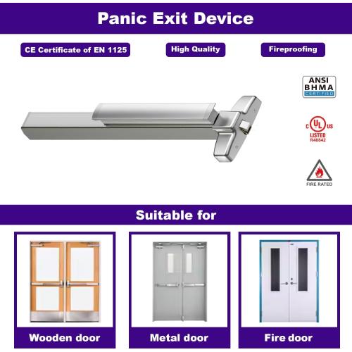 Extra Heavy Duty Stainless Steel Commercial Emergency Panic Exit Device, Door Push Bar Lock, UL CUL 3H Fire Rated and Ansi Grade 1 Certificate in SS Finish for Exit Door