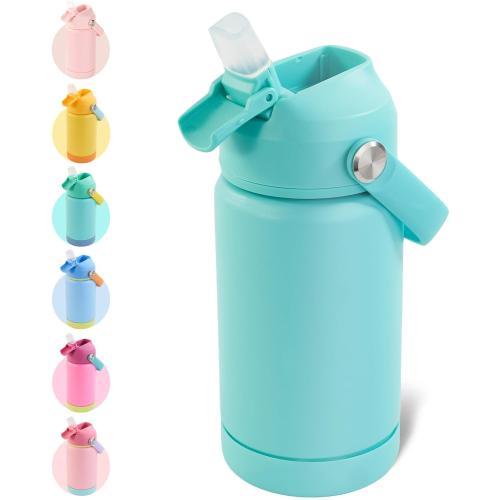 Kerilyn 12oz Insulated Water Bottle For Kids, Stainless Steel Insulated Kids Water Bottle, Toddler Cup With Straws Leak-proof, Kids Water Bottles For School Boys Girls, BPA Free, Green