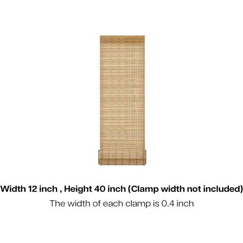LazBlinds No Tools No Drill Bamboo Roller Shades, Cordless Bamboo Blinds, Light Filtering Roll Up Blinds for Windows, French Door, Porch or Patio Privacy Screen, 12'' W x 40'' H, Brown206