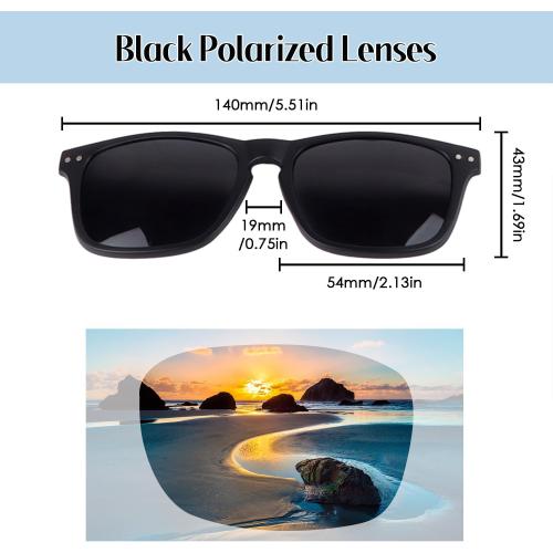 Color  Black , blue ,yellow , print grey Magnetic Clip on Sunglasses with 5 Interchangeable Clips,TR Rectangular Frame Stylish Night Driving Glasses TR Polarized Clip on Sunglasses for Women Men