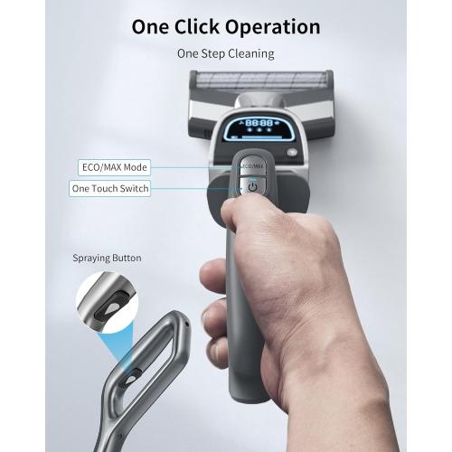 Stealth ECVP01 Cordless Wet Dry Vacuum Cleaner, Smart Vacuum Mop with Self-Cleaning Detachable Battery for Hard Floor Area Rugs Carpet, LCD Display, 30min Runtime, Voice Prompt