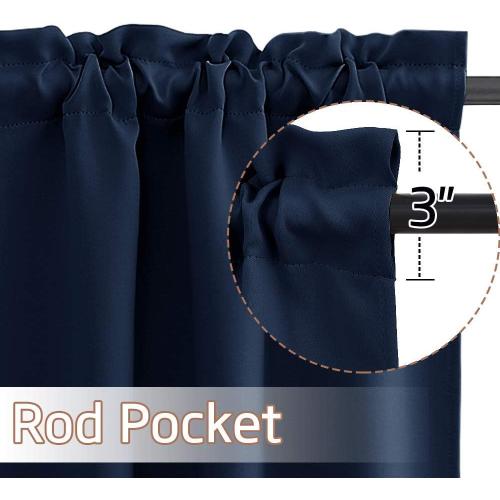 NICETOWN Cafe Short Curtains 24 Inch - Blackout Window Curtain Decorated Valance Tiers for Nursery/Half Window/Kitchen/Bathroom/Thanksgiving, Navy, 2 Pack, 29 Wide x 24 Length