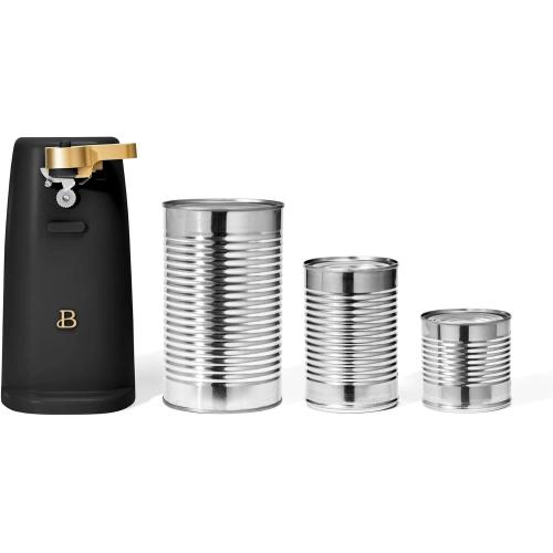 Automatic Electric Can Opener for Countertop, One-Touch Operation with Stainless Steel Blade, Magnetic Lid Lifter, Built-in Knife Sharpener & Bottle Opener, Heavy-Duty Design (Black Sesame)
