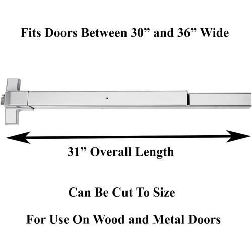 Dynasty Hardware Push Bar Panic Exit Device for Emergency Exit Doors, Aluminum Finish Commercial Panic Bar Door Handle, Push Bar for Exit Door, Panic Bar Lock, Push Bar Door Handle for Safety