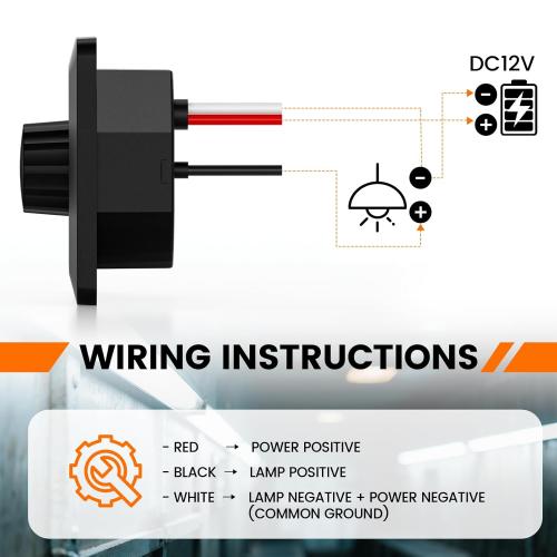 GZV 12V Dimmer Switch, 200W PWM Dimmer Switch - Adjustable Brightness for LED, Halogen, Incandescent & Strip Lights - Compatible with RV, Auto, Truck, Marine, Black