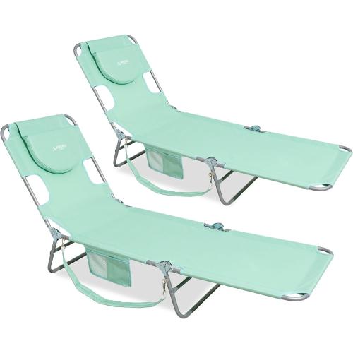 Beach Lounge Chair, Outdoor Chaise Lounger with Face Hole, 5-Position Reclining Beach Chair Face Down Tanning Chair with Carry Strap,Side Pocket, Portable Camping Cot for Patio,Poolside