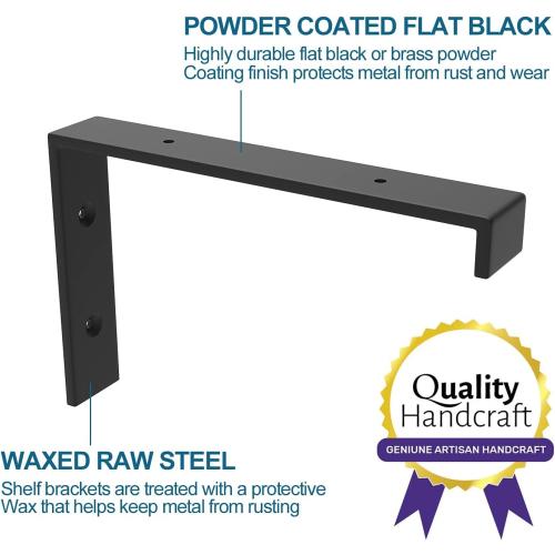 12 Inch Heavy Duty Floating Shelf Bracket, Wall Mounting Industrial Black Shelf Brackets, 1/5 Inch Thick Iron Metal Brackets for Shelves 6 Packs