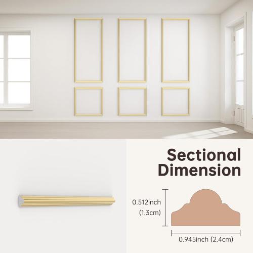DODOKIE Peel and Stick Wall Molding Kit of 3pcs, Pre Cut Wall Wainscoting Panels for Interior Wall Décor Living Room Decoration, Self-Adhesive Waterproof Paintable Ready to Assemble Gold（24 * 78 in）