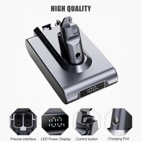 6000mAh Replacement Battery with Battery Level Display for Dyson V6 Compatible with Dyson V6 Vacuum Cleaner Series Animal DC72 DC74 SV03 SV05 SV06 SV07 SV09 V6 Absolute/V6 Motorhead/V6 Fluffy