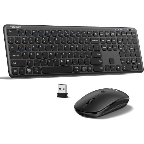 TECKNET Wireless Bluetooth Keyboard and Mouse Combo(2.4G USB   Dual BT), Rechargeable Keyboard Mouse Set, Full Size Quiet Slim Keyboards and Mice for Laptop, PC, iPad, Desktop, Black