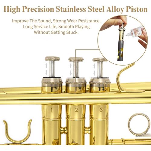 Trumpet Instrument,Band & Orchestra Musical Instruments for Beginners,With trumpets case,Mouthpiece,Cloth and Gloves (Golden)